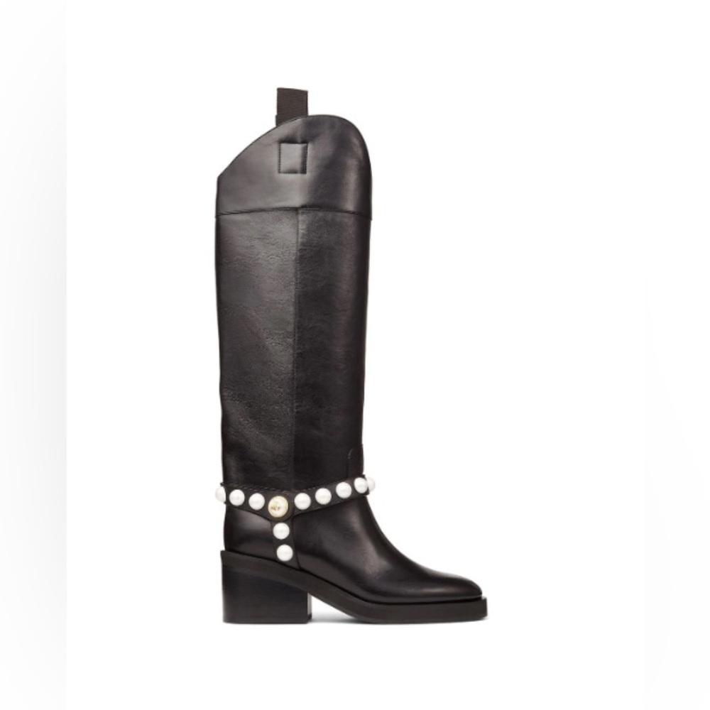 Jimmy Choo
Tonya 70 leather boots. Note one pearl is off(refer to the picture)